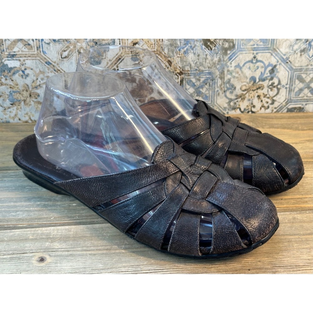 Born Sandals Fisherman Woven Leather Mules Women 9 Black Comfort
